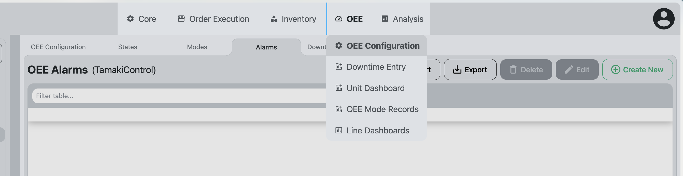 OEE Configuration - Alarms Tab