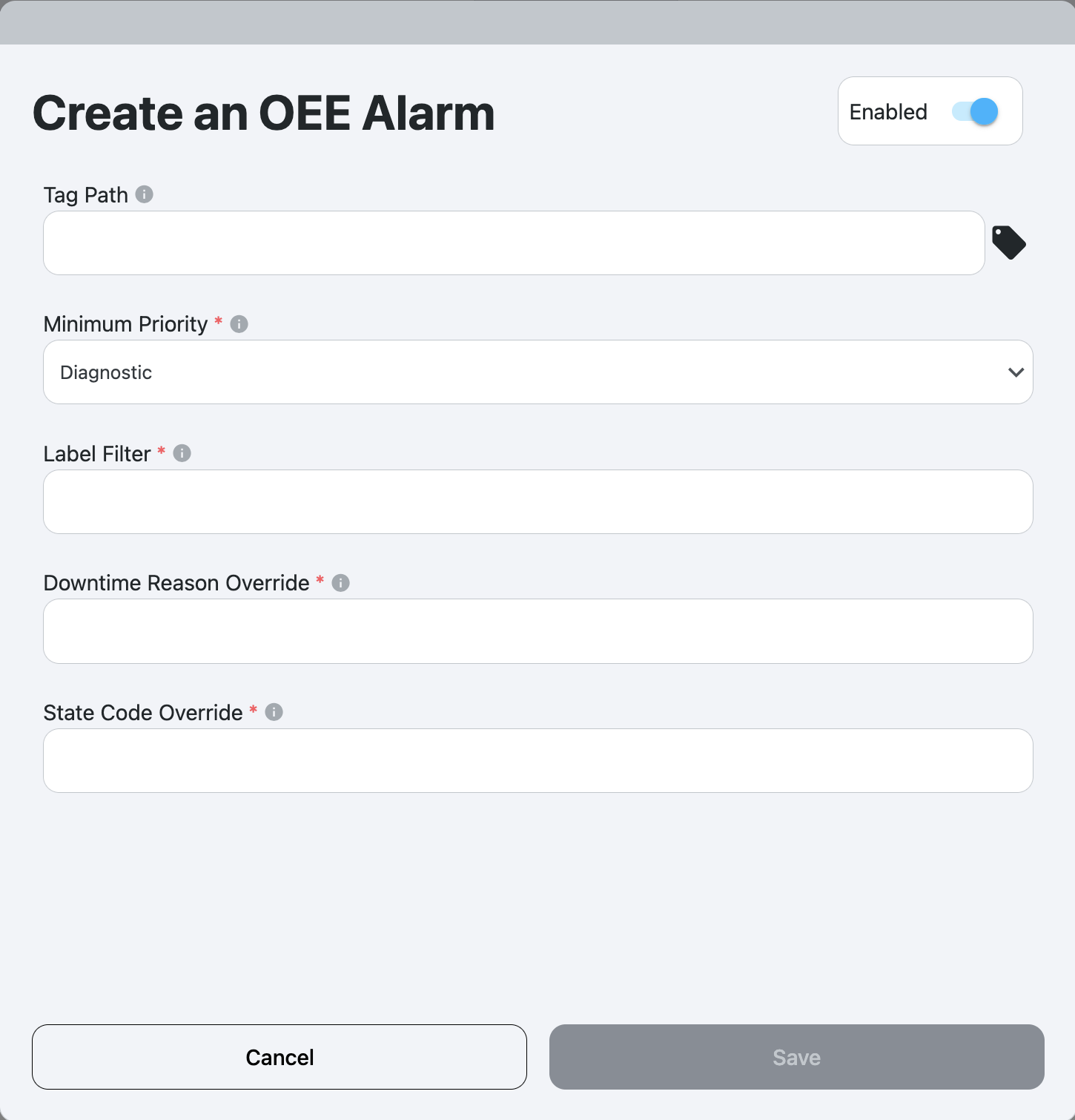 Create an OEE Alarm for a specific location