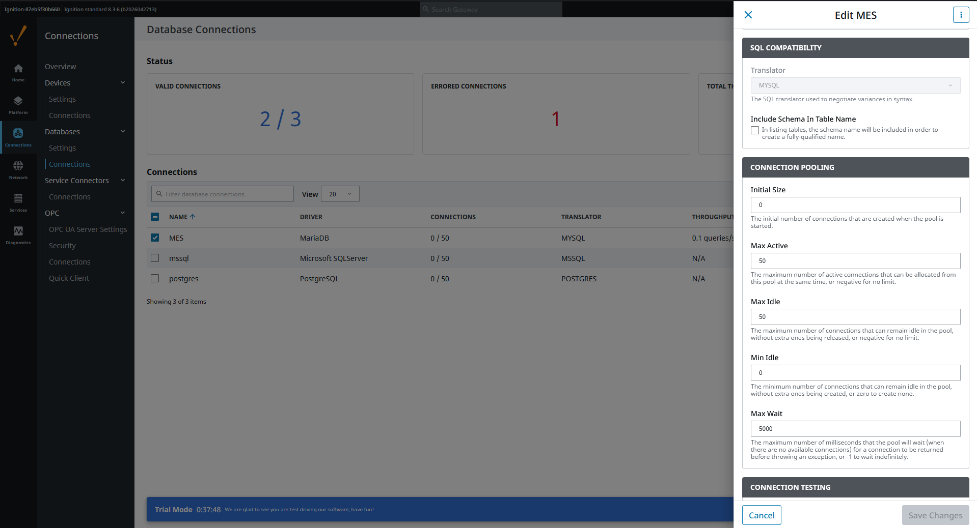 Create new database connection