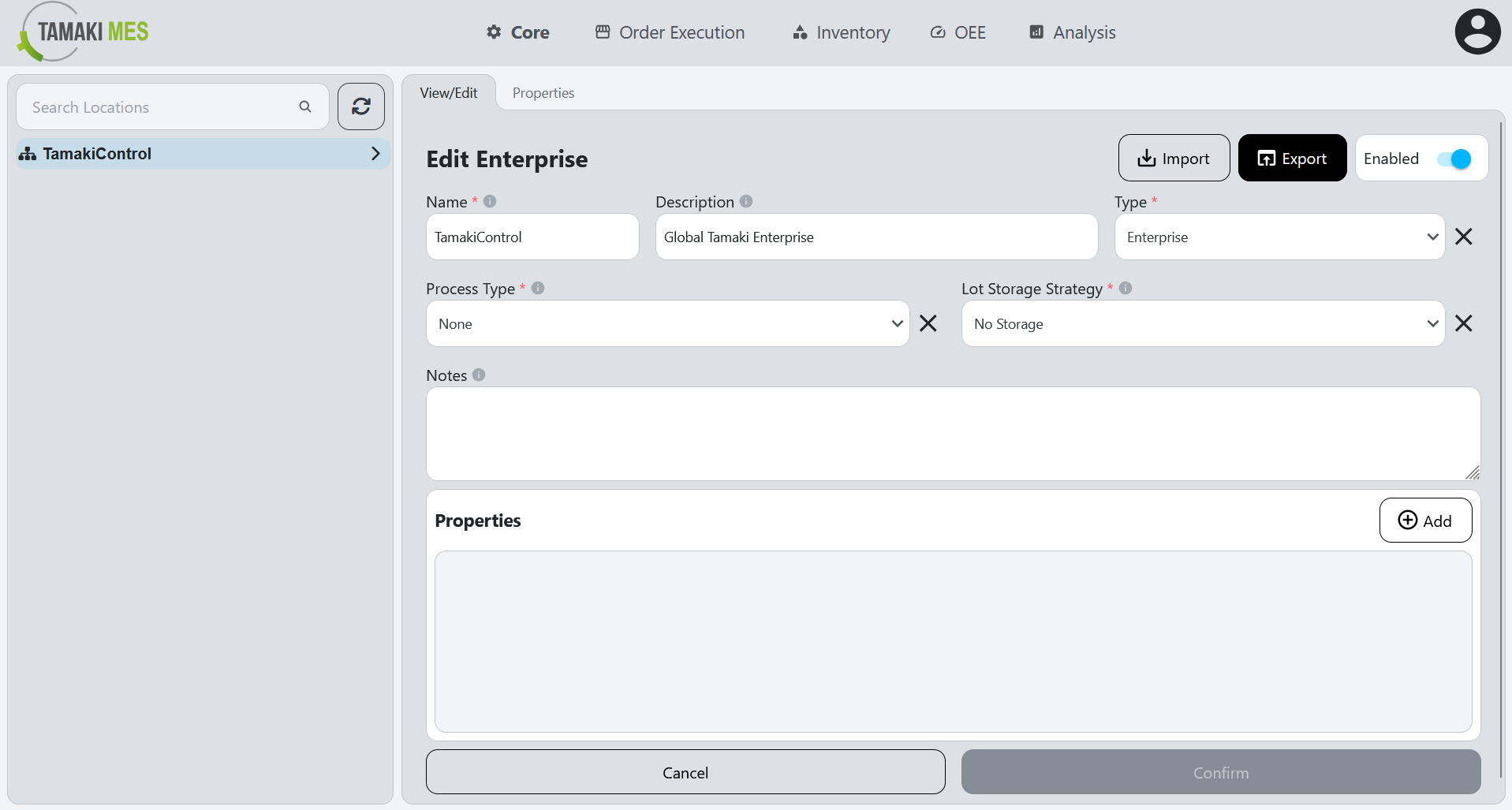 Locations Page with the export button highlighted when editing a location