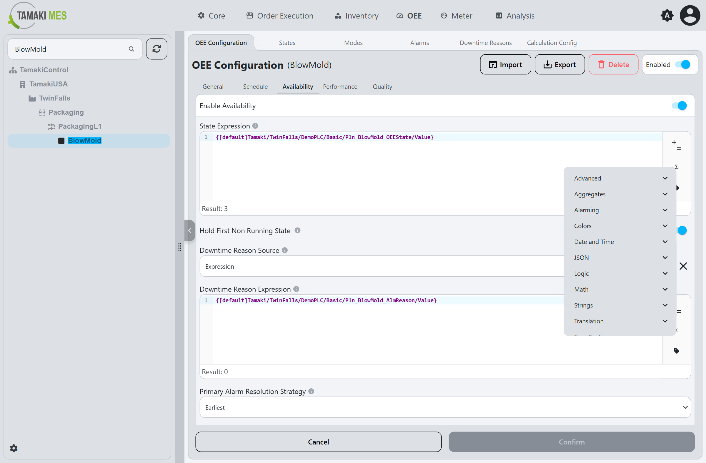 Formulas menu showing built-in function categories