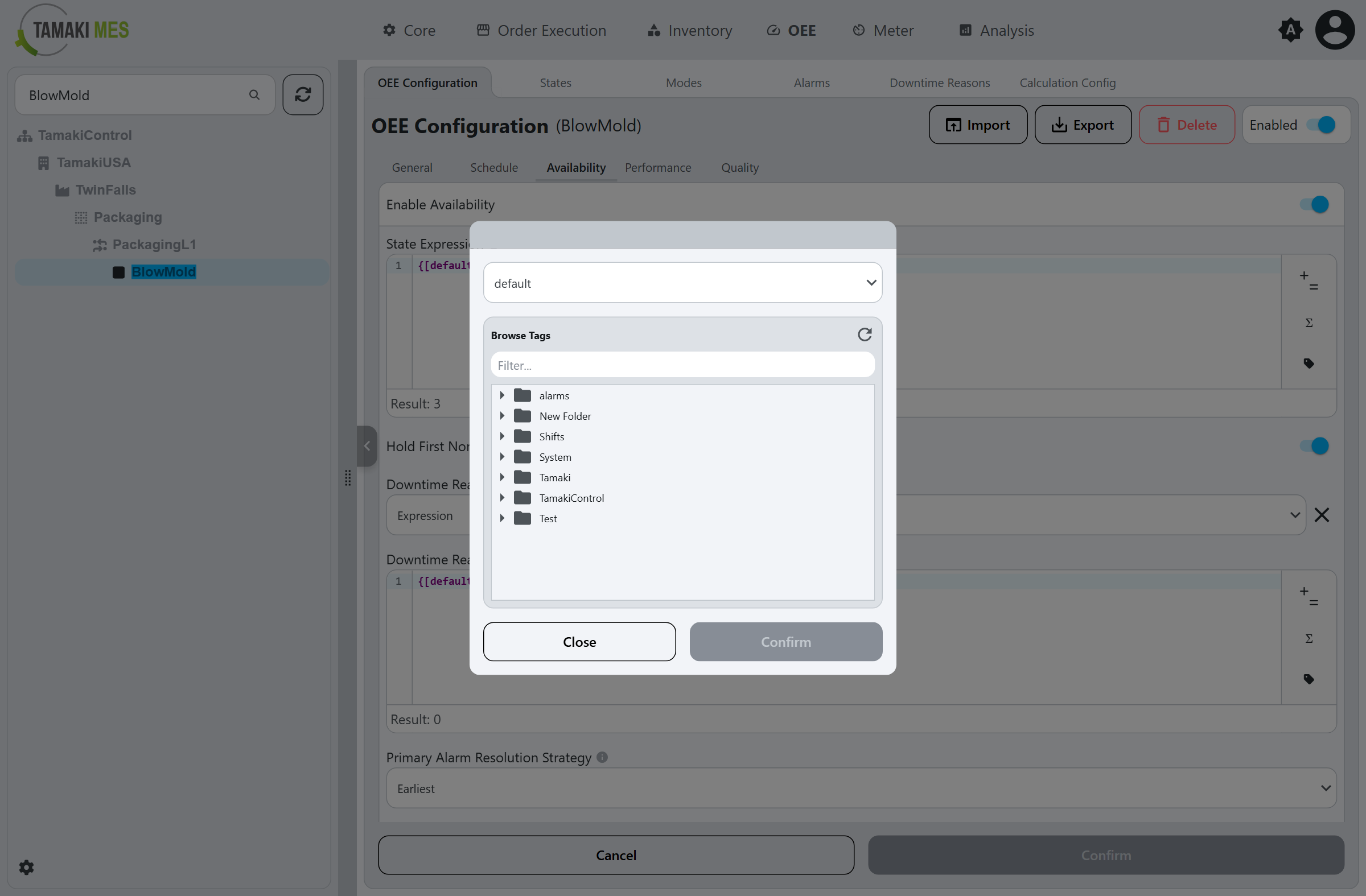 Browse Tags modal with a provider dropdown, filter box, and hierarchical tag tree