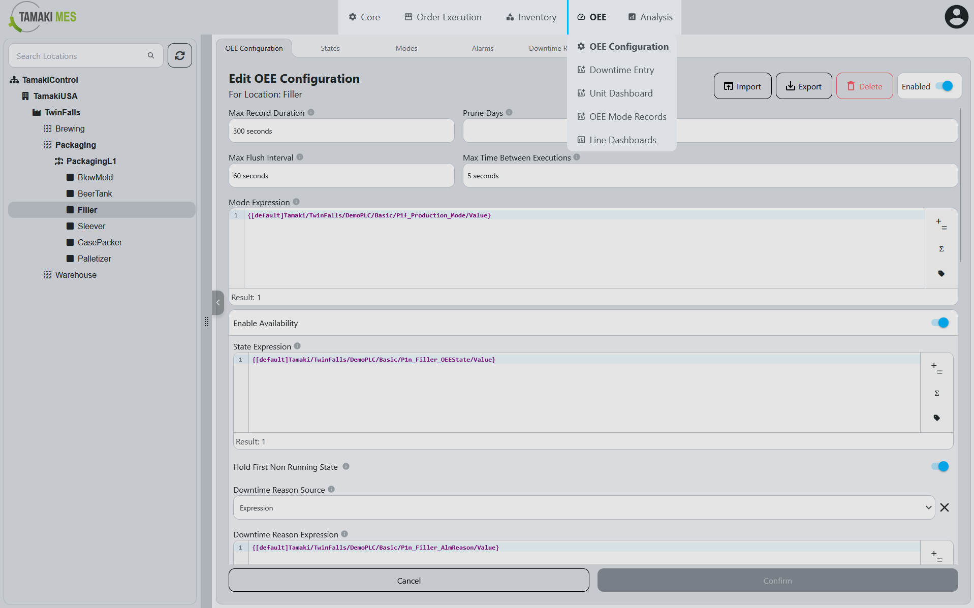 OEE dashboard
