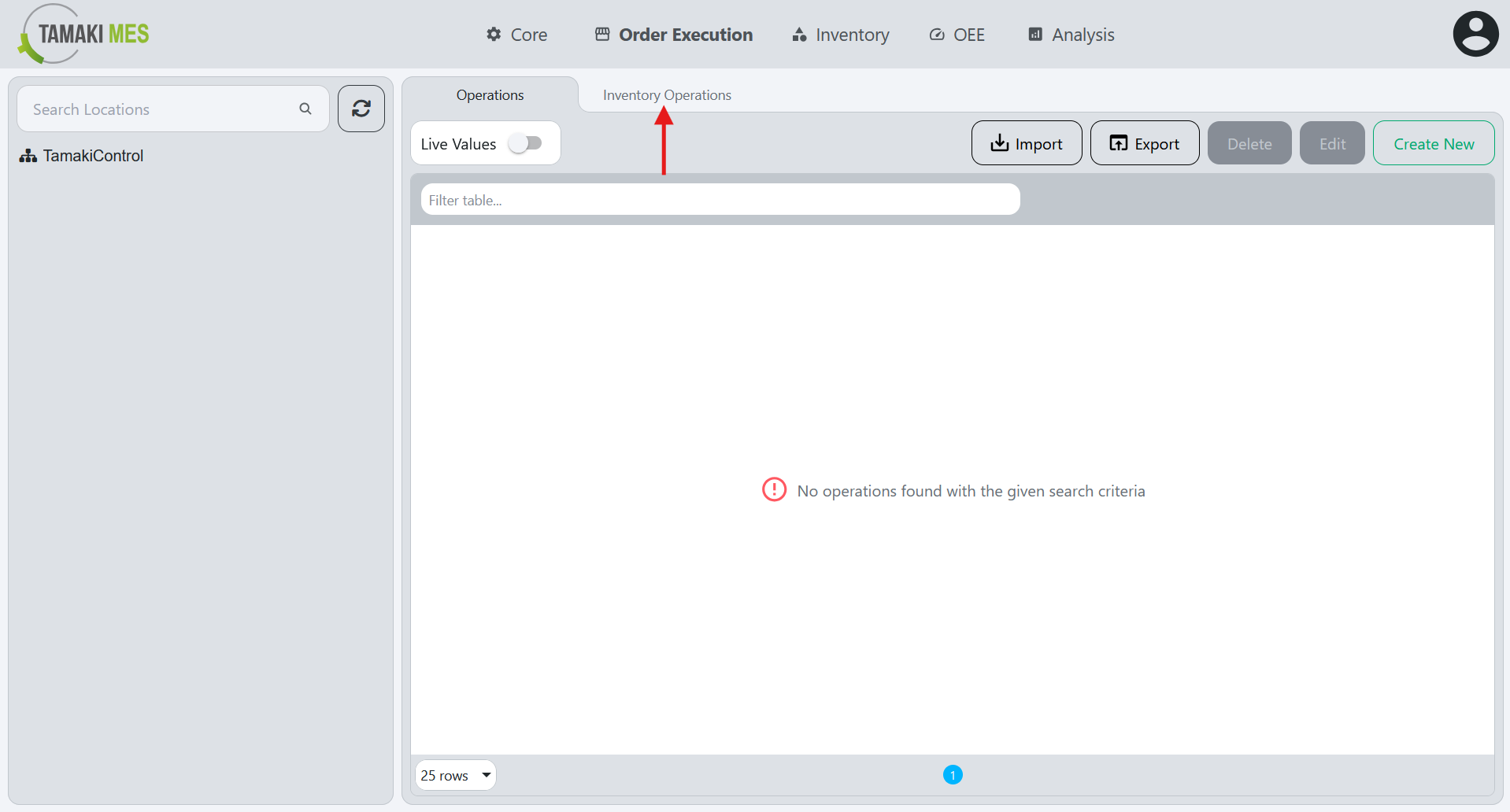 Navigation menu showing the Inventory Operations selection in the Operations page