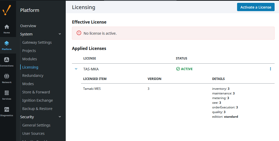 License activation screen