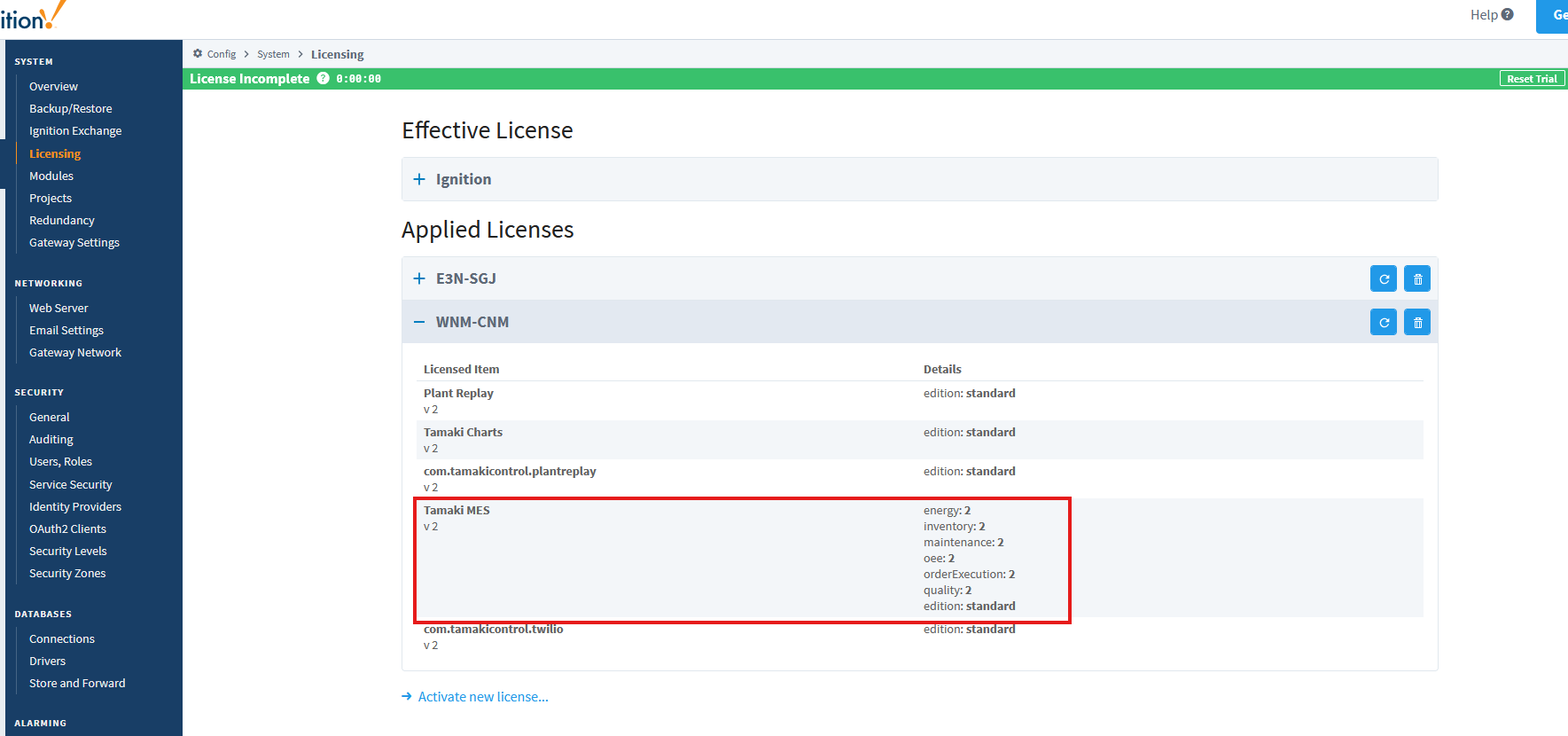 License activation screen