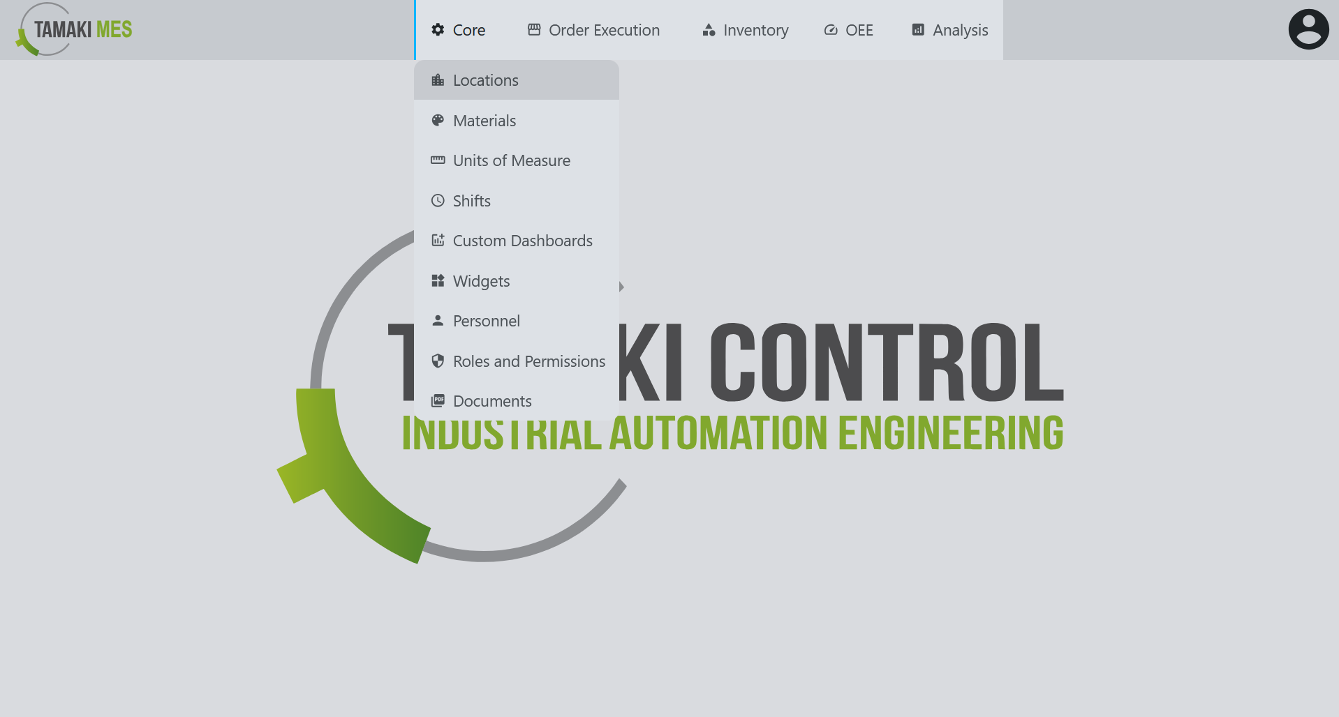 Navigation menu showing the Locations selection in the core module