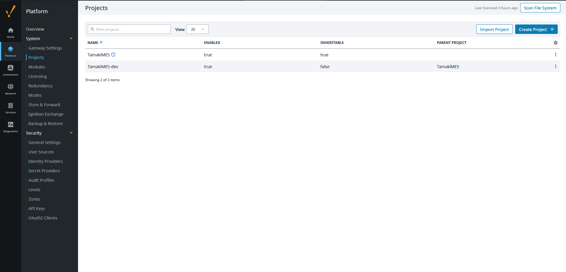 Import Project dialog
