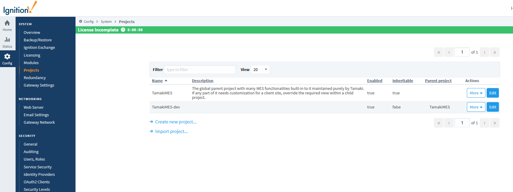 Import Project dialog