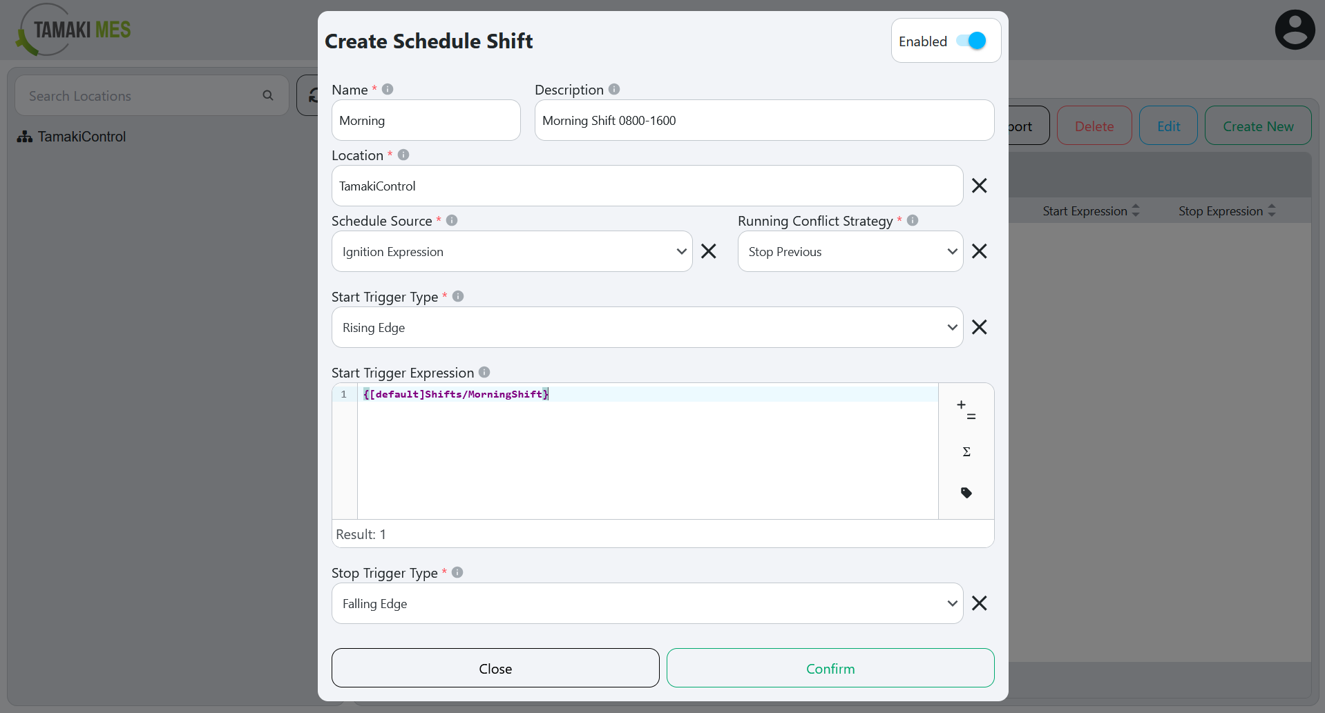 Create schedule shift popup with configuration fields