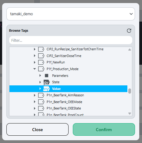 PLC tag selection example