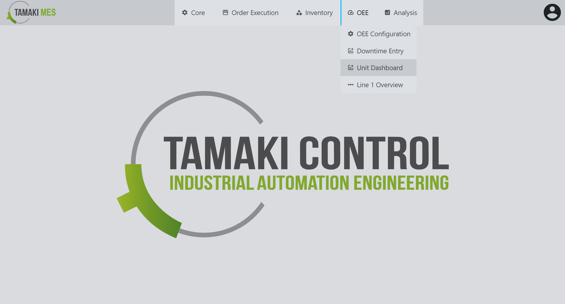 Navigation menu showing the Unit Dashboard selection in the OEE module